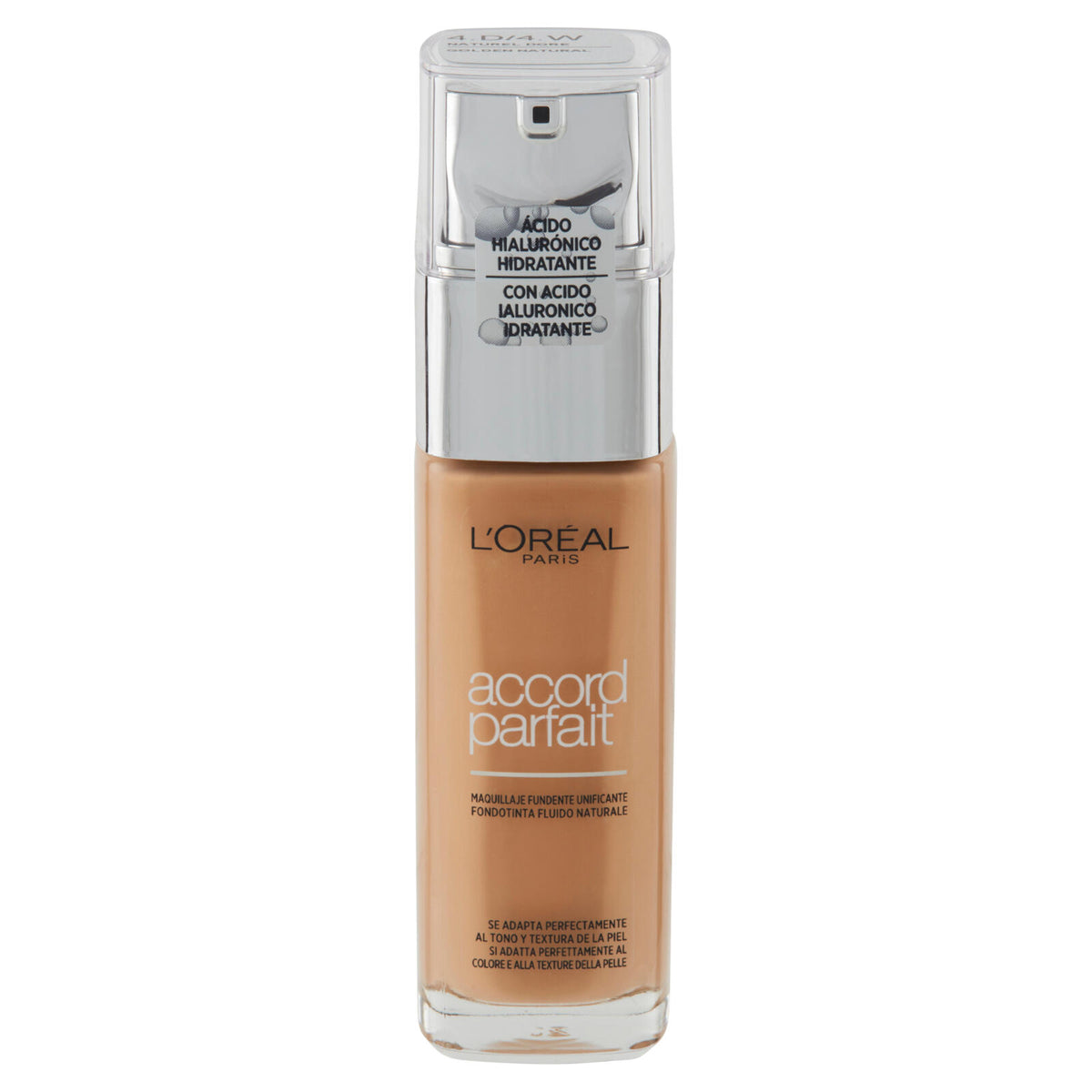 L'Oréal Paris Accord Parfait Fondotinta Liquido Arricchito con Acido Ialuronico 4.D/4.W Naturel Doré (25531646)