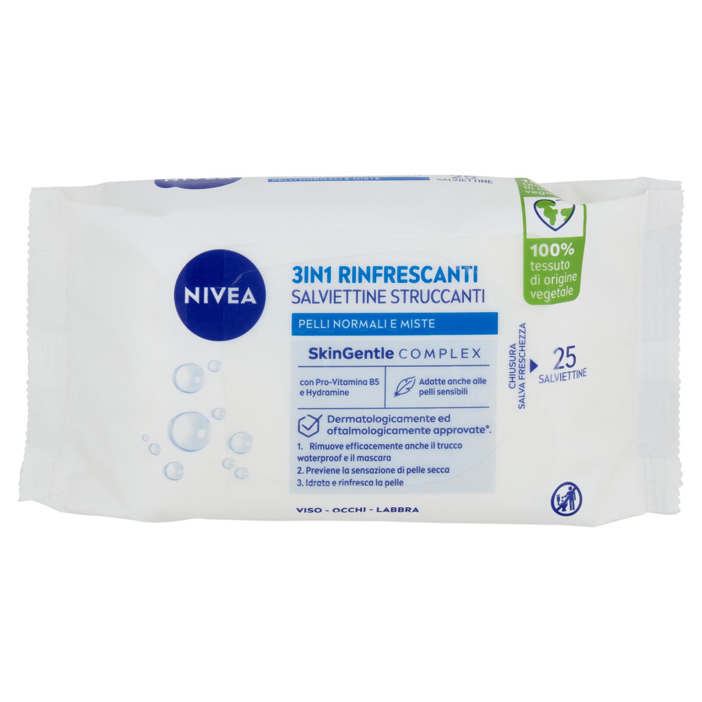 Nivea 3in1 Rinfrescanti Salviettine Struccanti Pelli Normali e Miste 25 pz (25563220)