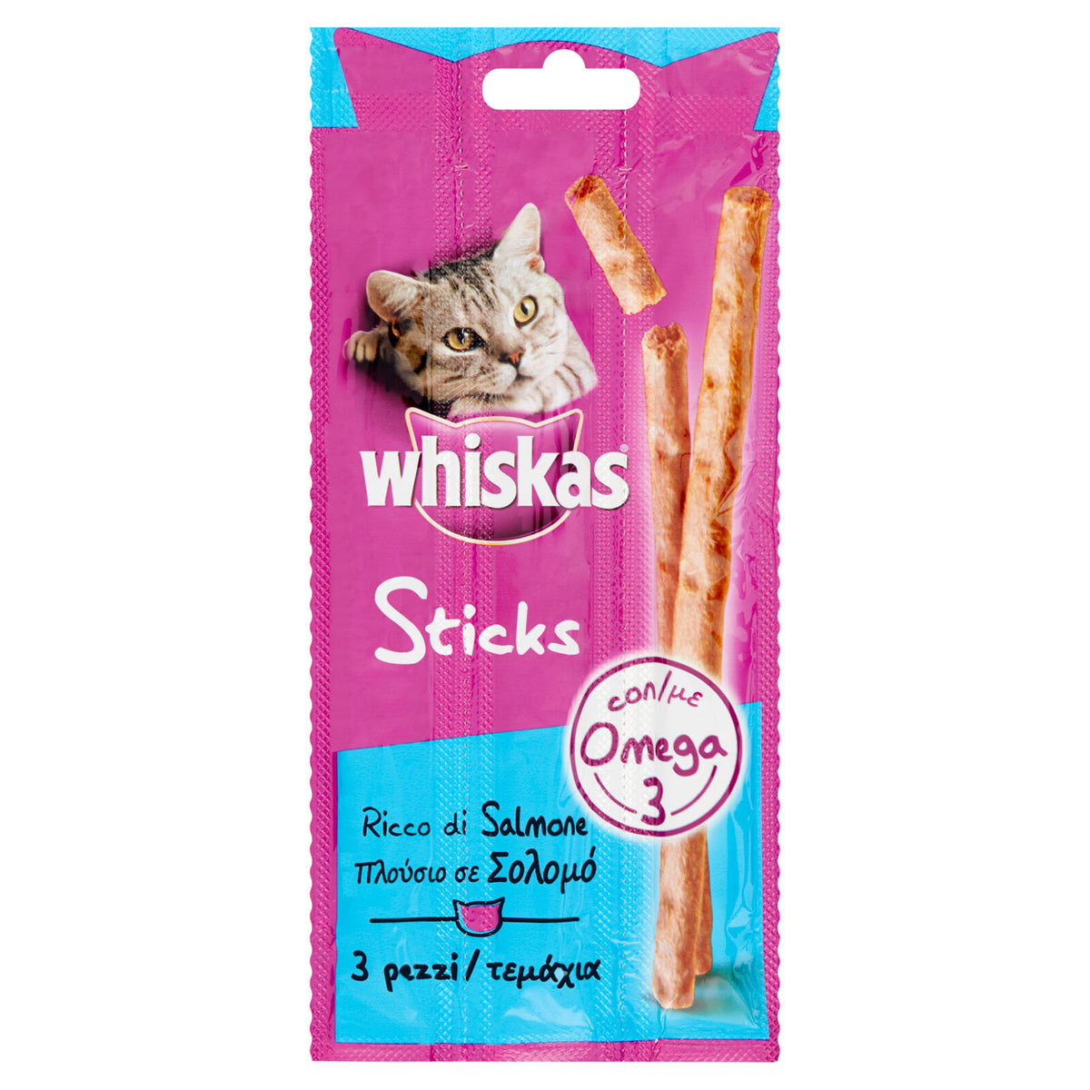 Whiskas Sticks Snack Gatto ricco di Salmone 3 pezzi 18 g (25613705)