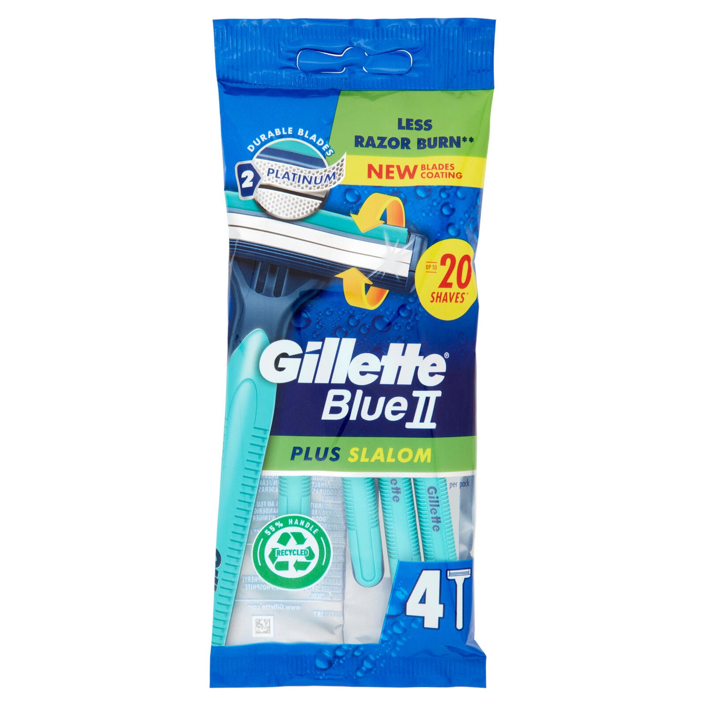 Gillette Blue II Plus Slalom Rasoio da Uomo Usa e Getta a 2 Lame con Testina Oscillante, 4 Rasoi (25530529)