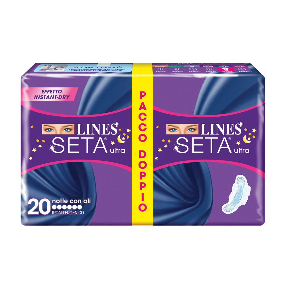 Lines - Assorbenti esterni per la massima sicurezza con lunghe ali a farfalla e design con barriere protettive - 20 Assorbenti (25533403)