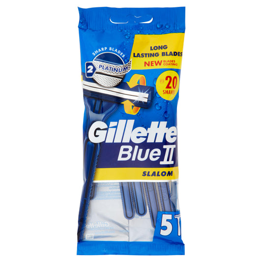 Gillette Blue II Slalom Rasoio da Uomo Usa e Getta a 2 Lame con Testina Oscillante 5 Rasoi (25530532)