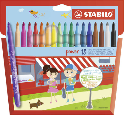 Pennarello - STABILO power - Punta Media - Astuccio da 18 - Colori assortiti (25572390)