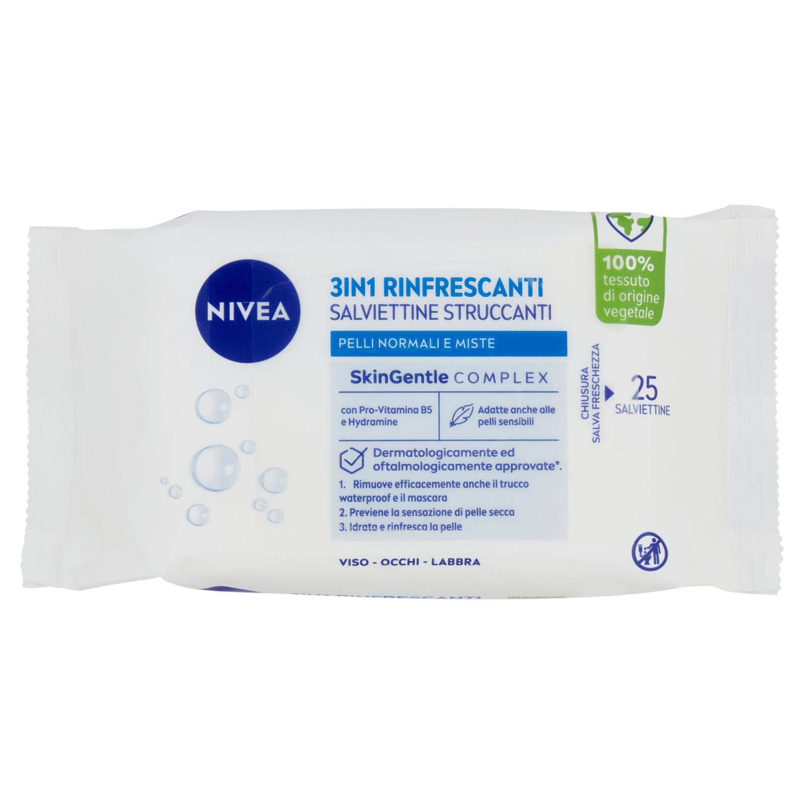 Nivea 3in1 Rinfrescanti Salviettine Struccanti Pelli Normali e Miste 25 pz (25563219)