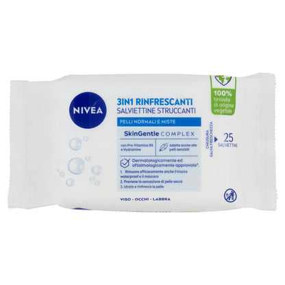 Nivea 3in1 Rinfrescanti Salviettine Struccanti Pelli Normali e Miste 25 pz (25563219)