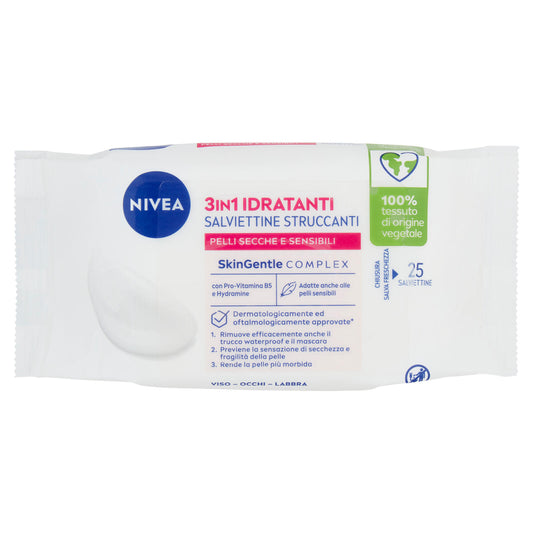 Nivea 3in1 Idratanti Salviettine Struccanti Pelli Secche e Sensibili 25 pz (25563177)