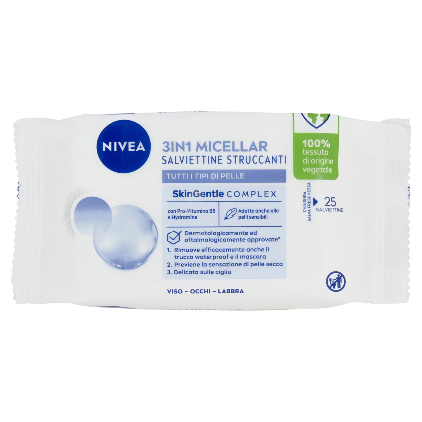 Nivea 3in1 Micellar Salviettine Struccanti Tutti i Tipi di Pelle 25 pz (25563208)