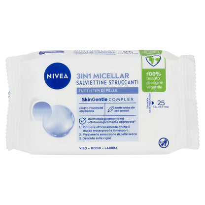 Nivea 3in1 Micellar Salviettine Struccanti Tutti i Tipi di Pelle 25 pz (25563209)