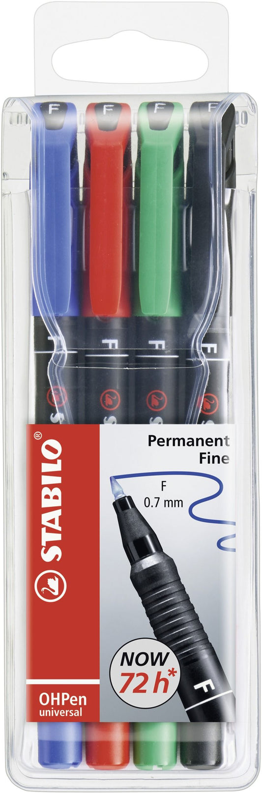Marcatore - STABILO OHPen universal Permanente - Tratto Fine (0,7 mm) - Astuccio da 4 - Colori assortiti (25534162)
