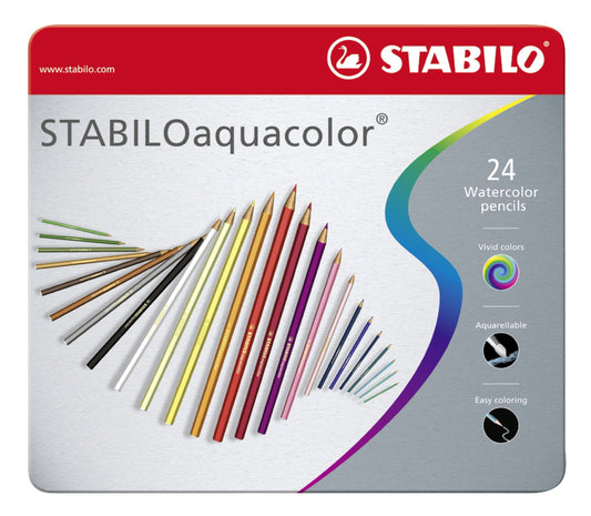 Matita colorata acquarellabile - STABILOaquacolor - Scatola in Metallo da 24 - Colori assortiti (25534732)