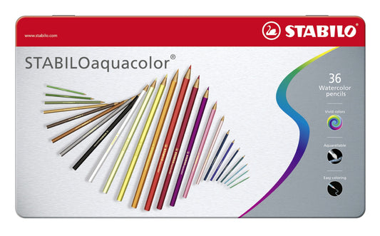 Matita colorata acquarellabile - STABILOaquacolor - Scatola in Metallo da 36 - Colori assortiti (25534741)