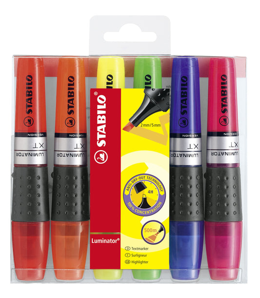 Evidenziatore - STABILO LUMINATOR - lunga durata e doppio tratto (2 + 5 mm) - Astuccio da 6 - Colori assortiti (25526919)