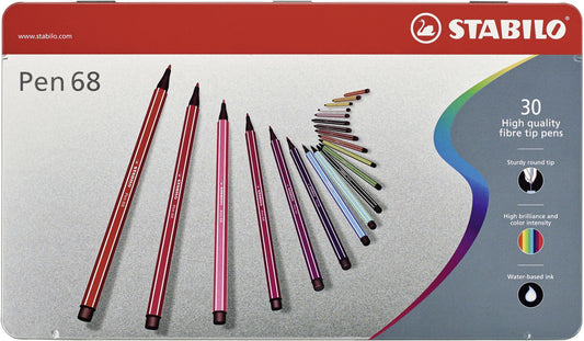 Pennarello Premium - STABILO Pen 68 - Scatola in Metallo da 30 - Colori assortiti (25574385)
