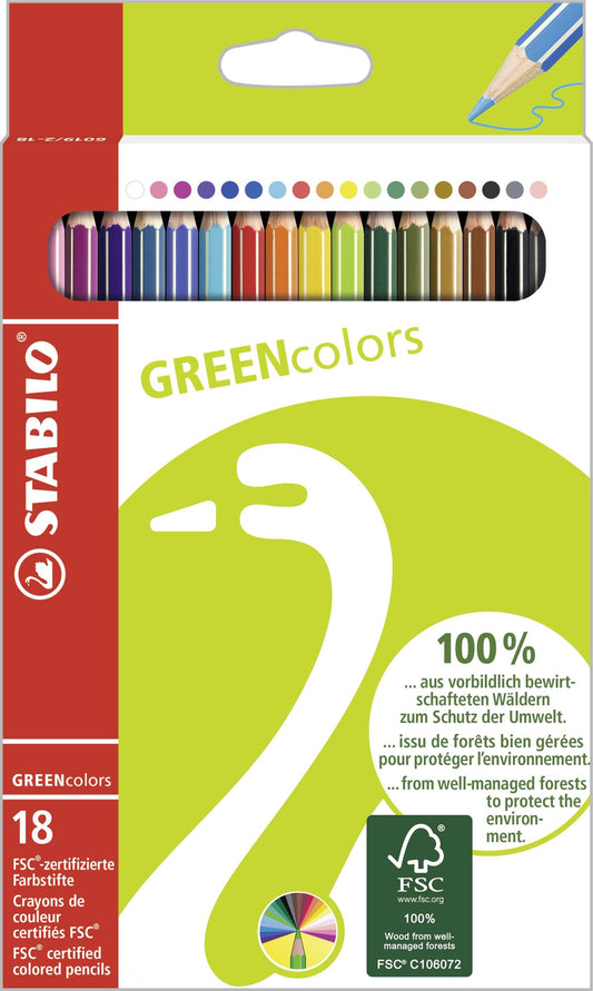 Matita colorata Ecosostenibile - STABILO GREENcolors - Astuccio da 18 - Colori assortiti (25534771)