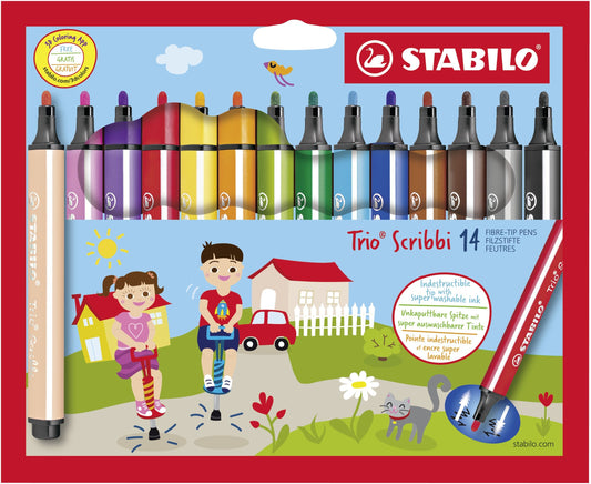 Pennarello triangolare con punta ammortizzata - STABILO Trio Scribbi - Astuccio da 14 - Colori assortiti (25577521)