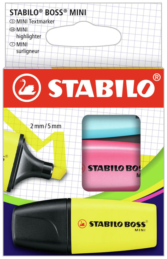 Evidenziatore - STABILO BOSS MINI - Astuccio da 3 - Giallo/Blu/Rosa (25526434)