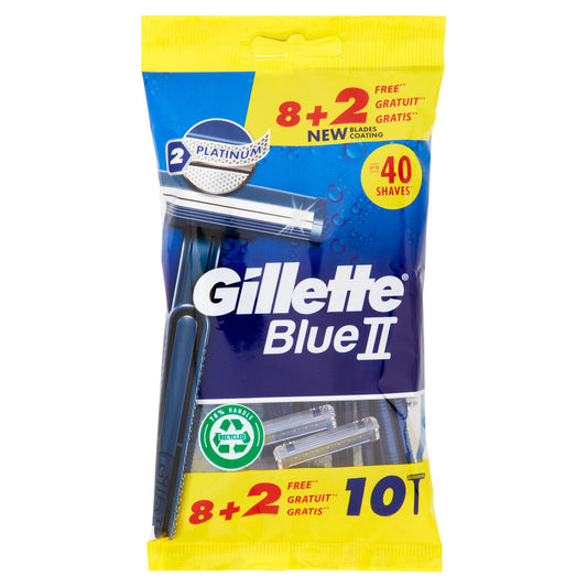 Gillette Blue II Rasoio da Uomo Usa e Getta a 2 Lame, 8 Rasoi + 2 Gratis (25530531)