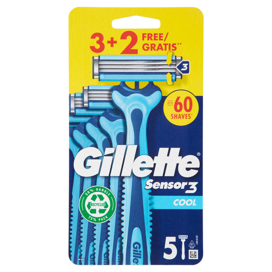 Gillette Sensor 3 Cool Rasoio da Uomo Usa e Getta, 3 Rasoi + 2 Gratis (25530565)