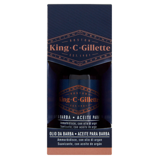 King C. Gillette Olio da Barba - Ammorbidisce ed Idrata con Olii di Argan, Jojoba e Avocado 30 ml (25531474)