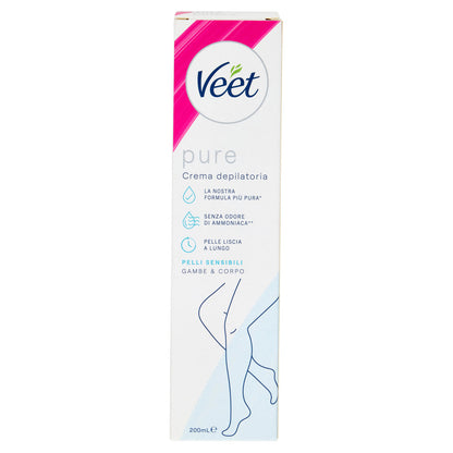 Veet Pure Crema Depilatoria Pelli Sensibili, per Gambe, Braccia, Ascelle e Zona Bikini, 200 ml (25613330)
