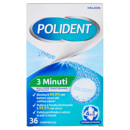 Polident Pulitore Quotidiano 3 Minuti Igiene della Protesi Dentale Pulizia Profonda 36 Compresse (25580109)