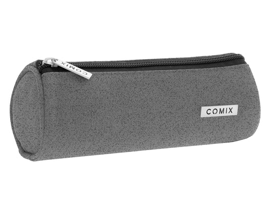 Comix - Astuccio Scuola Grigio Rotondo Porta Cancelleria con Tirazip in Metallo - Astuccio Piccolo Portapenne Bambino Ideale per La Scuola Ragazzi e Bambini, 20x8x8Hcm (25523363)
