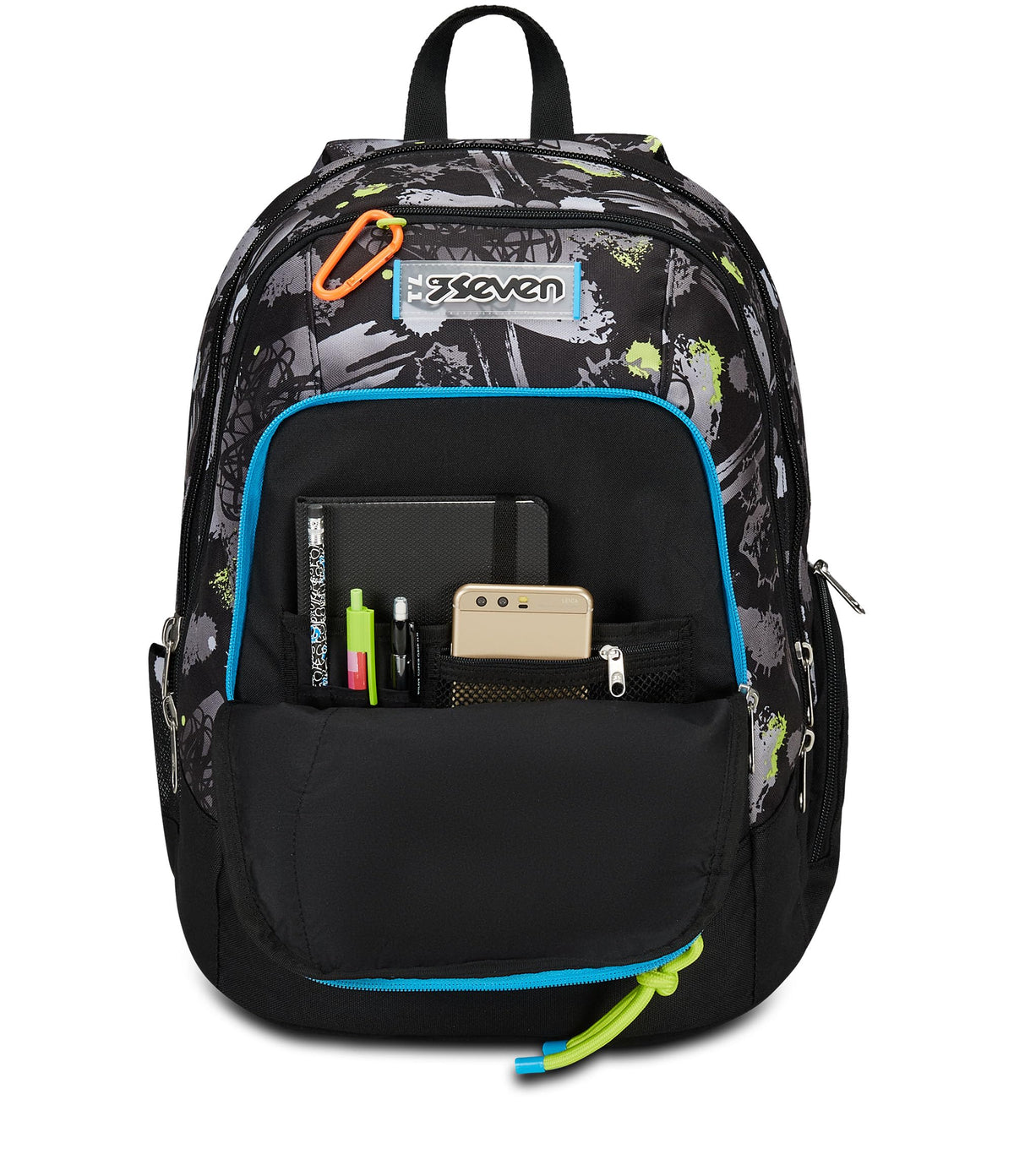 SEVEN Zaino Scuola Advanced, Nero Grigio, Feeling Me, Zaino Doppio Scomparto Con Tasca Porta PC o Tablet, Tasca Porta Borraccia e Organizer, Zaino Scuole Medie e Superiori, Bambino Ragazzo (25599230)