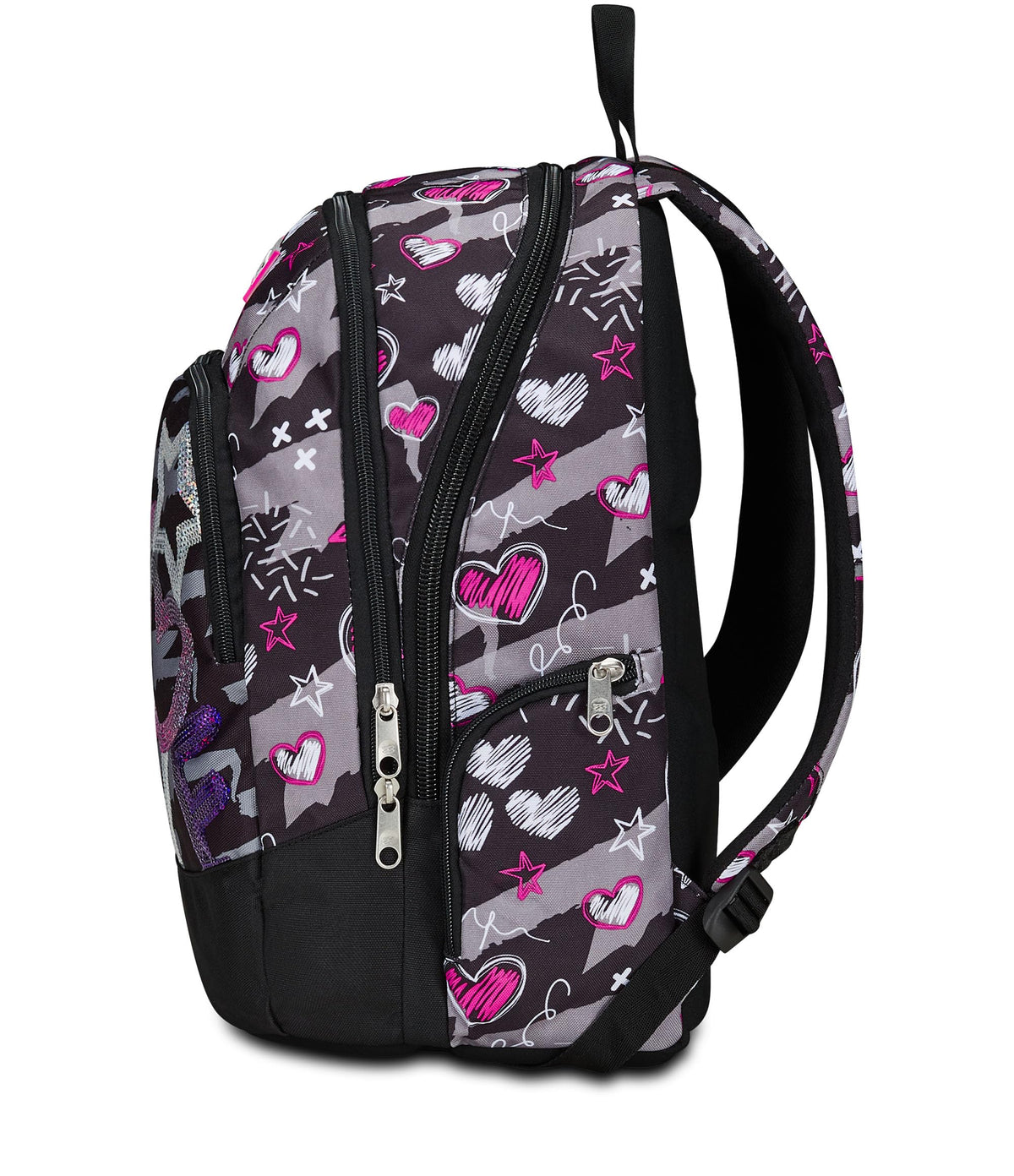 SEVEN Zaino Scuola Advanced, Nero Fucsia, Draft Heart, Zaino Doppio Scomparto Con Tasca Porta PC o Tablet, Tasca Porta Borraccia e Organizer, Zaino Scuole Medie e Superiori, Bambina Ragazza (25598826)