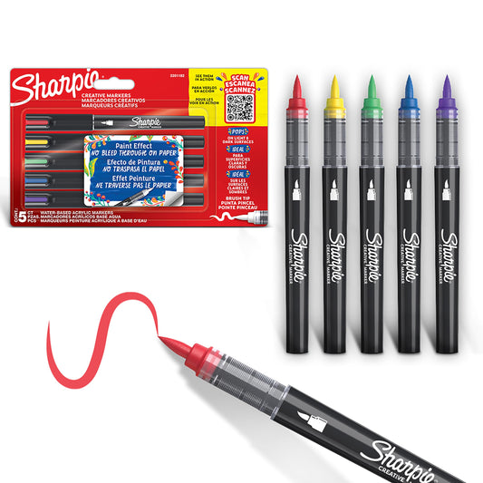 Sharpie Creative Marker Penne per pittura acrilica, pennarelli a base d'acqua con punta a pennello, inchiostro senza sbavature, scrive sulla parte delle superfic, colori assortiti, 5 pz (25602641)