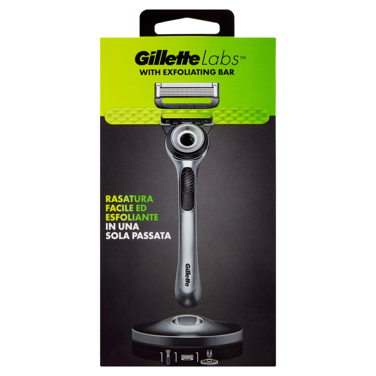 Gillette Rasoio da Uomo Labs Silver Manico + Lamette di Ricambio, 1 Ricarica (25530550)