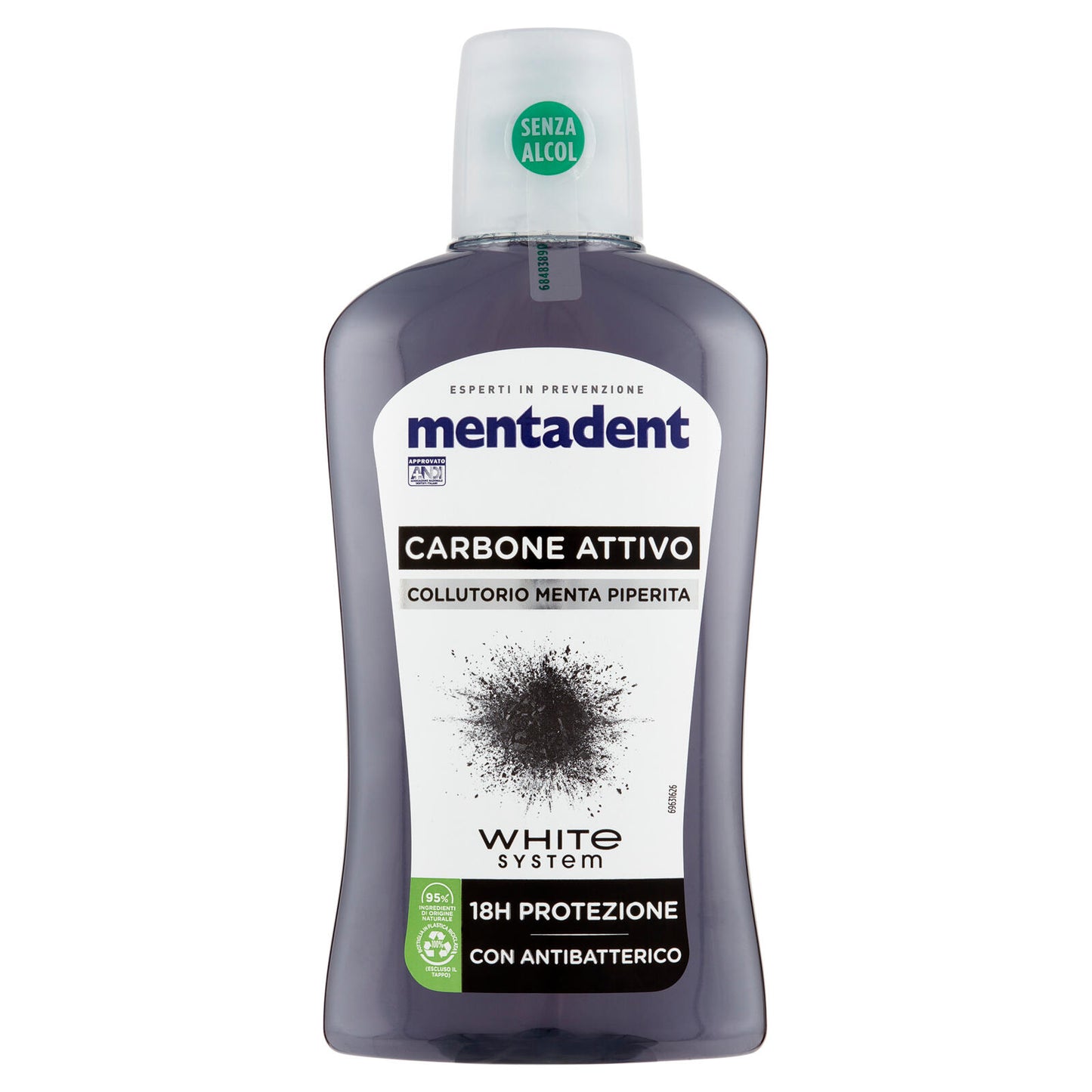 Mentadent Collutorio Menta Piperita Carbone Attivo White System 500 ml (25560023)